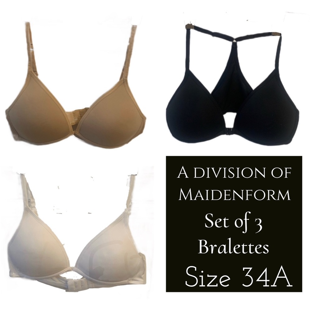 Maidenform ~ Set of 3 Big Girls Bralettes Nude White Black Size 34A